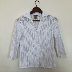 Y2K Escapade Vintage White Lace cotton blend sweater with crochet edges Medium M